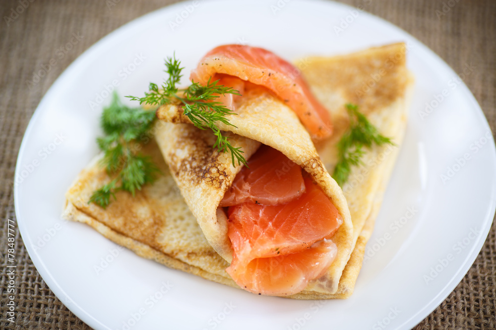 stack of pancakes with salted salmon stack of pancakes with salted salmon