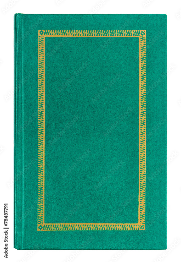 Fototapeta premium Old leather green book with gold ornament isolated on white back