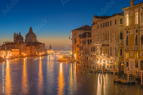 The beautiful night view of the famous Grand Canal in Venice  It