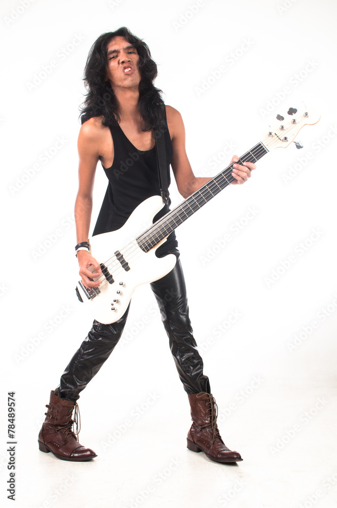 Rock n roll long hair guy playing guitar Rock n roll long hair guy playing guitar