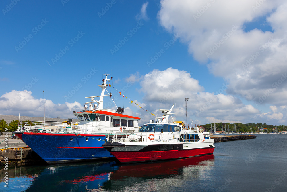 Boats moored at the quay at the port of Stavanger, Norway.