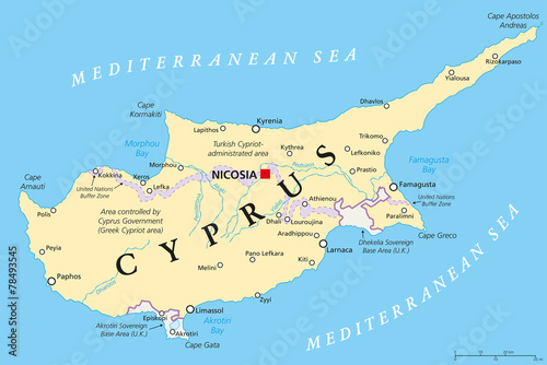 Fotografie, Obraz Cyprus Political Map