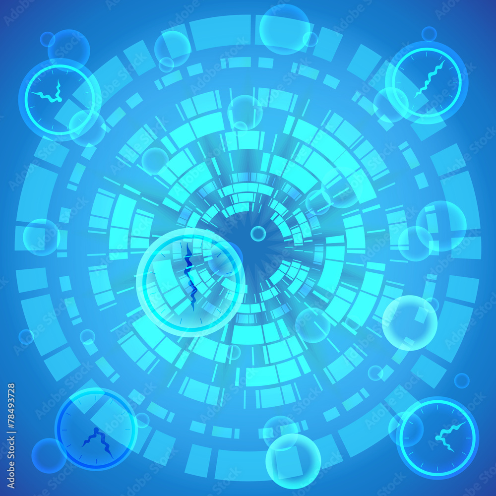 Blue tech background with time script. vector illustration.