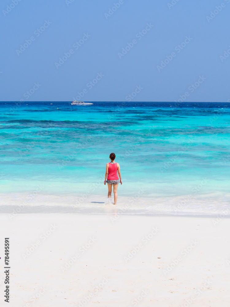 lady at beautiful beach of Tachai island, Thailand lady at beautiful beach of Tachai island, Thailand