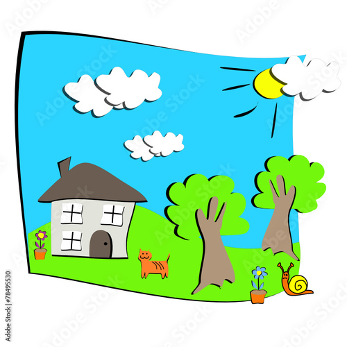 dessin d'enfant maison nature