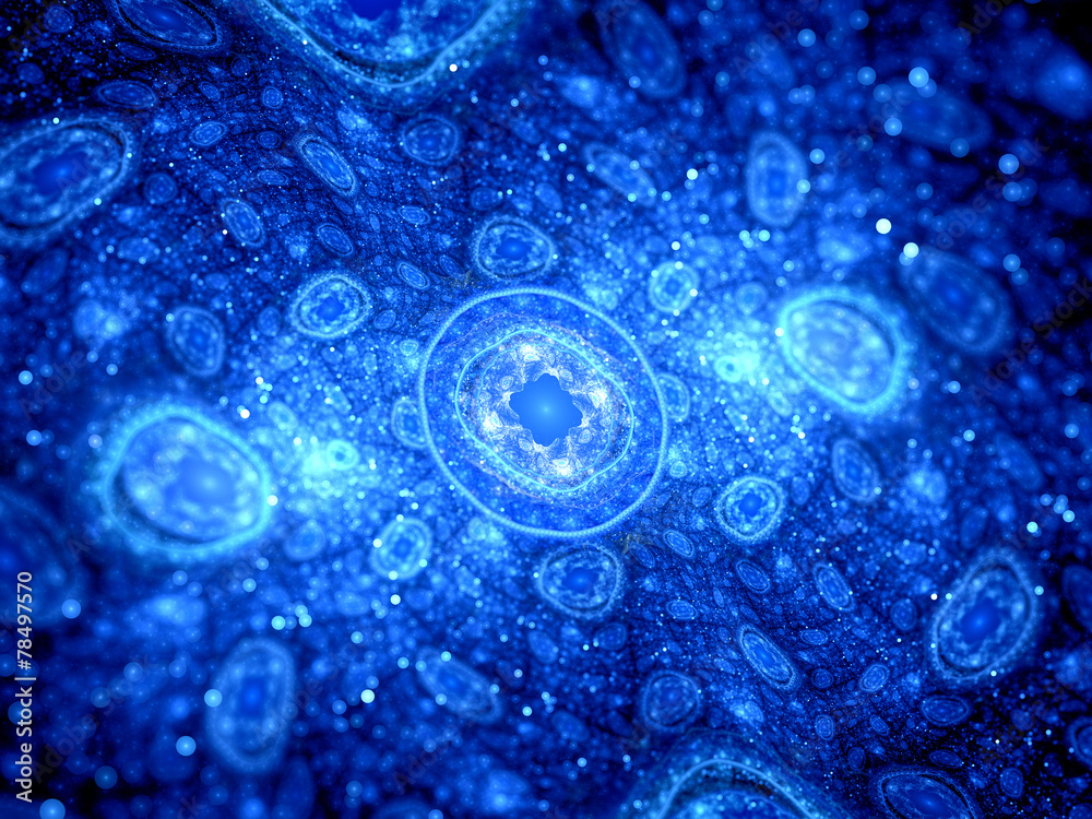 Blue glowing cells fractal - obrazy, fototapety, plakaty 