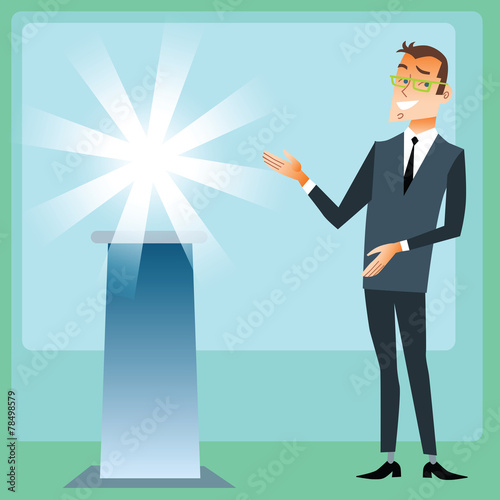 Manager presents product brand