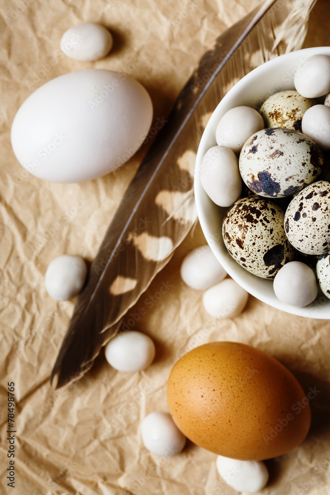 Food background with quail eggs Food background with quail eggs