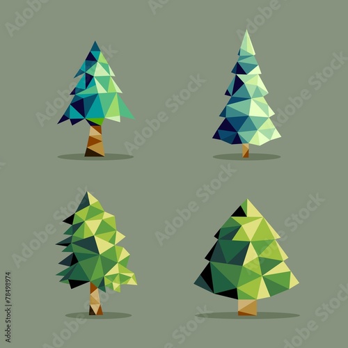 Polygonal abstract pine tree set