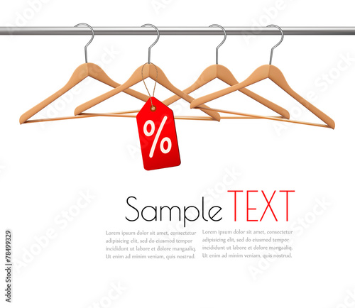 Coat hangers on a clothes rail. Discount promotion concept. Vect