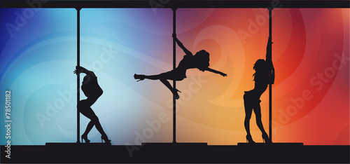 Silhouettes of pole dancers on abstract background