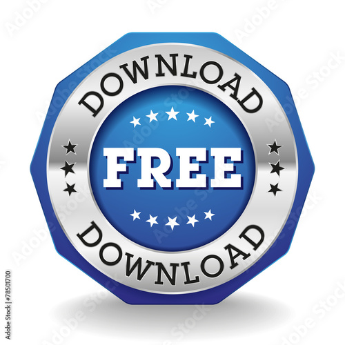 Blue Free Download Badge With Silver Border