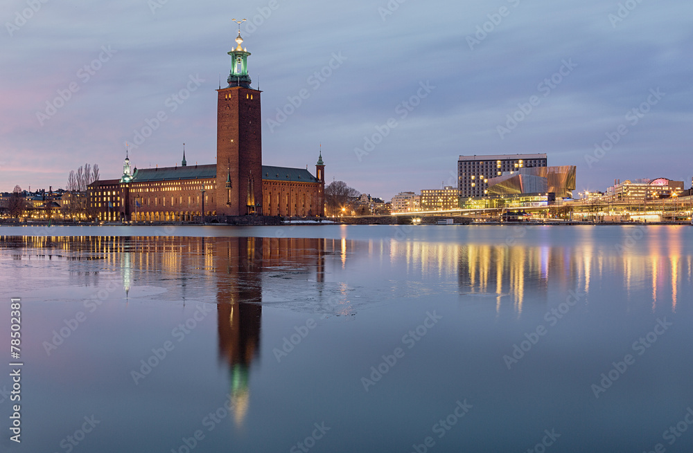 Stockholm city-hall, night image.