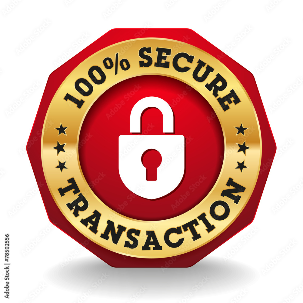 Red Secure Transaction Badge With Gold Border Red Secure Transaction Badge With Gold Border