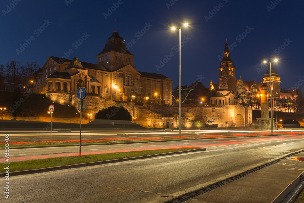 Fototapeta premium Szczecin | Wały Chrobrego | widok nocny