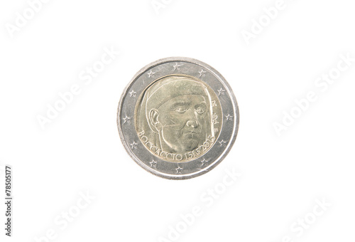 Commemorative 2 euro coin of Italy minted in 2013 over white