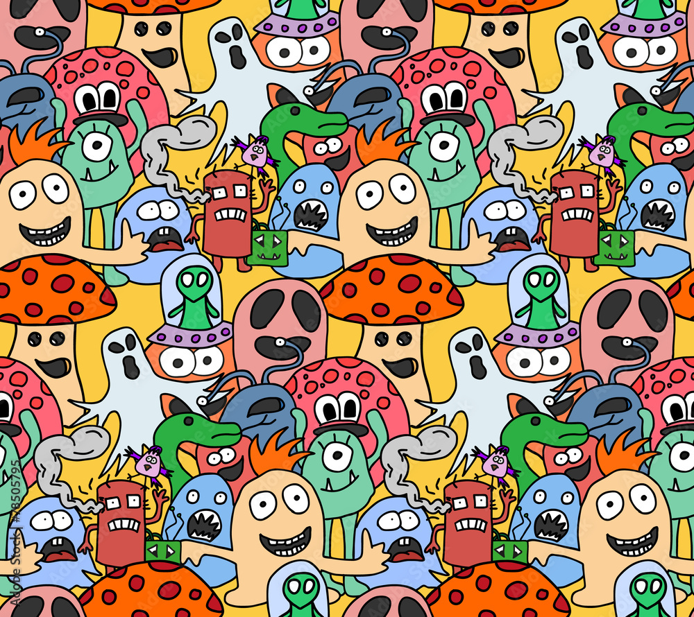 Funny monsters seamless vector pattern