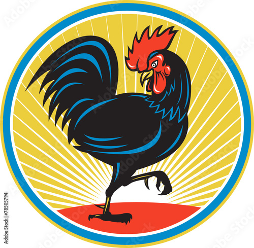 Rooster Cockerel Marching Side Retro