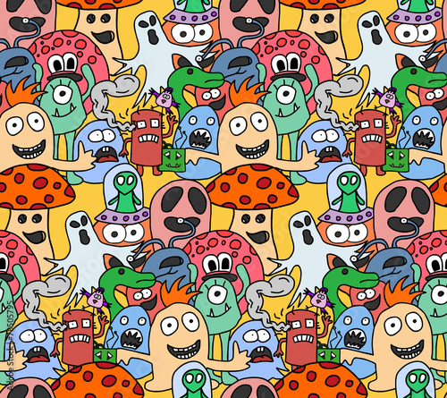 Funny monsters seamless vector pattern