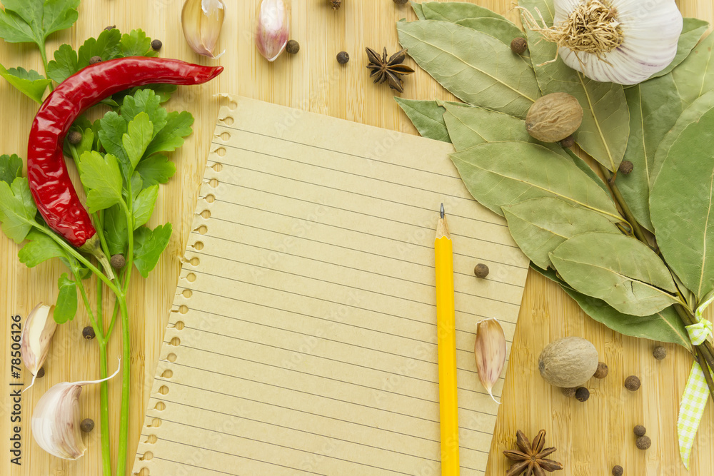 food ingredient with empty paper food ingredient with empty paper
