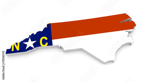 3D geographic outline map of North Carolina with the state flag photo