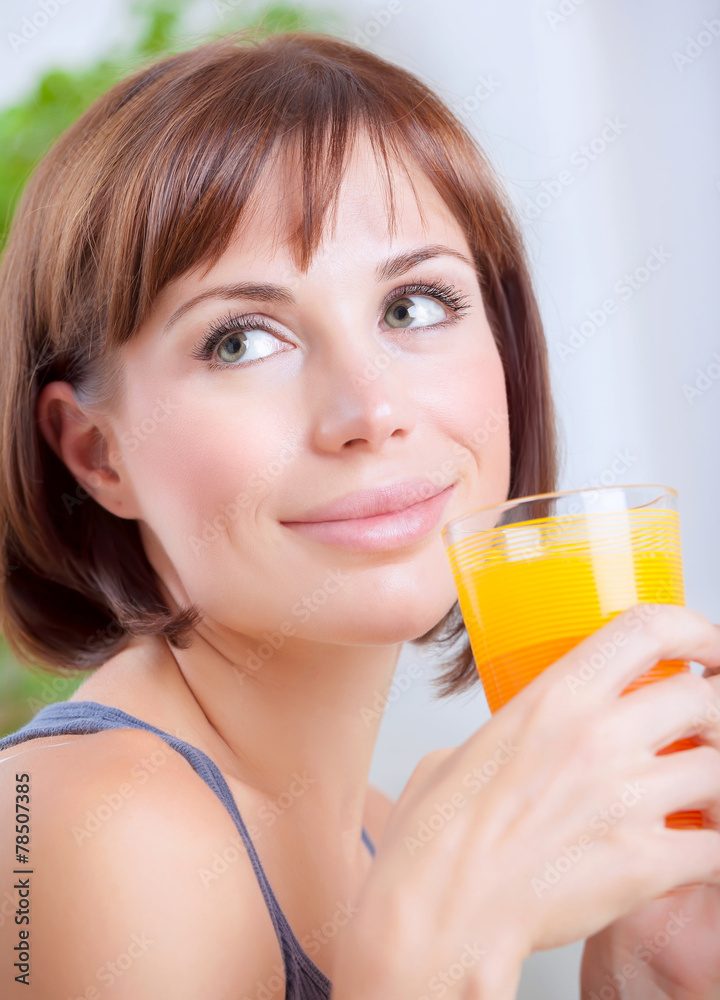 Cute female drinking juice Cute female drinking juice
