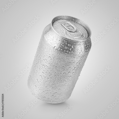 330 ml aluminum can with water drops on gray