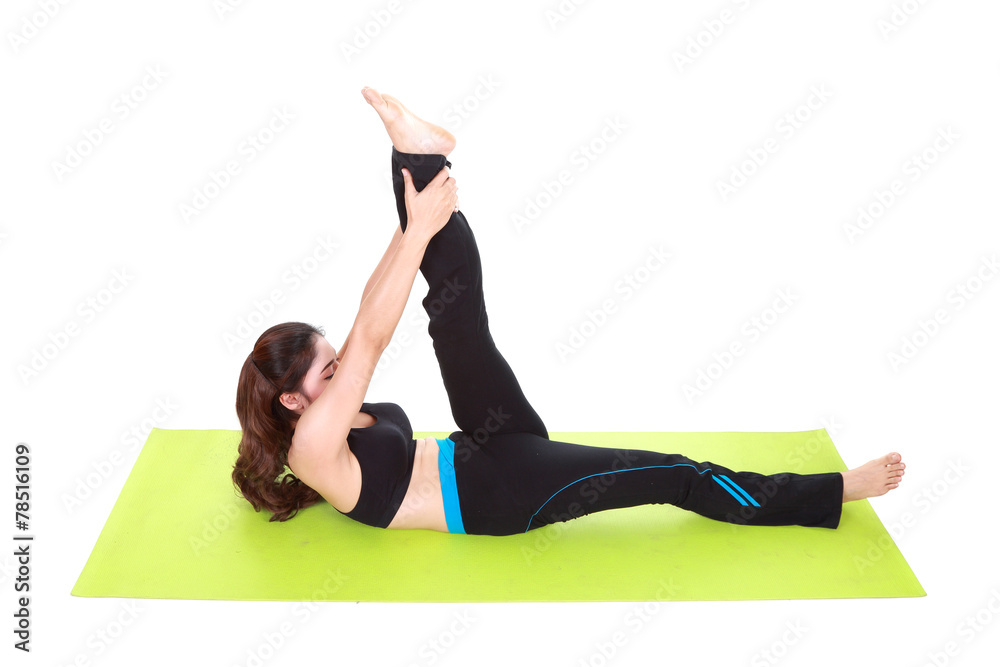 Young woman doing yoga exercise with yoga mat Young woman doing yoga exercise with yoga mat