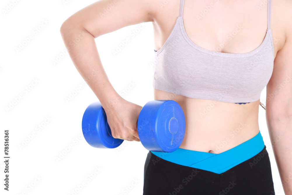 Close up of sporty young woman training with dumbbell Close up of sporty young woman training with dumbbell
