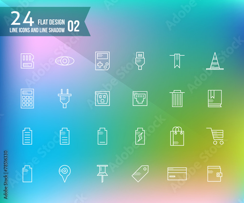 24 line and shadow icons. flat design icon set2. vector