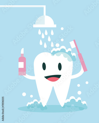 Tooth Brushing and take shower Itself. flat character design.