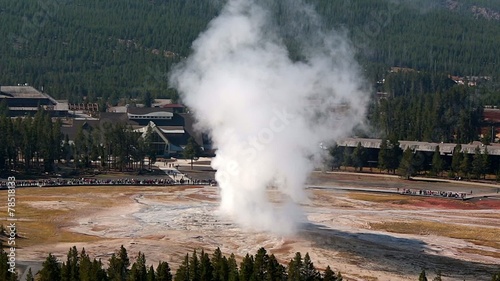 Eruption of Old Faithful geyser at Yellowstone National Park 