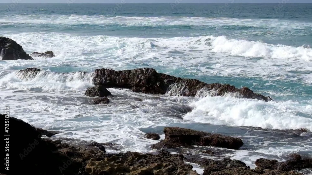 storm waves on the rocky shore