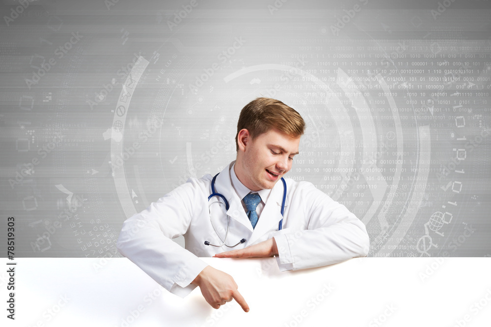 Doctor presenting banner Doctor presenting banner