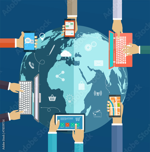 Interaction hands using keyboard and mobile applications on scre