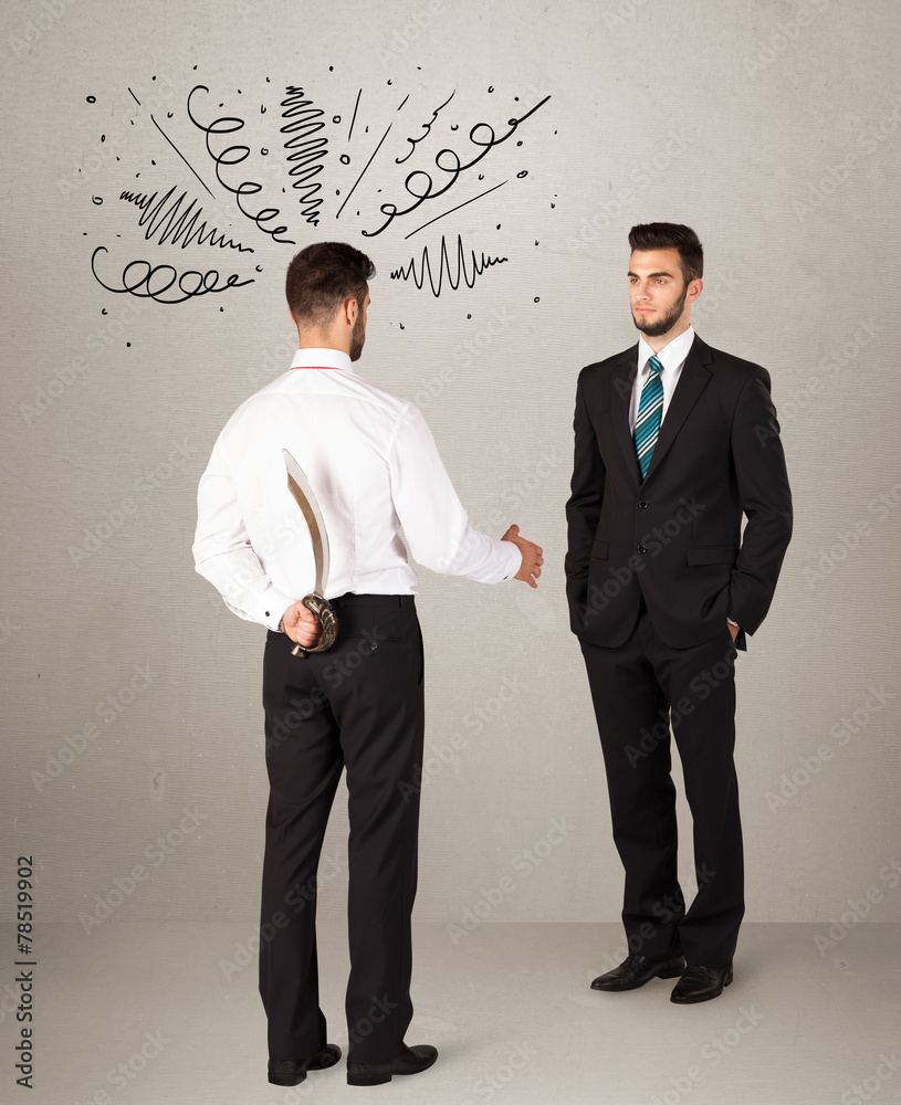 Angry business handshake concept