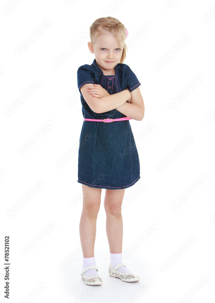Dreaming little girl clasped her hands in front of him. Dreaming little girl clasped her hands in front of him.