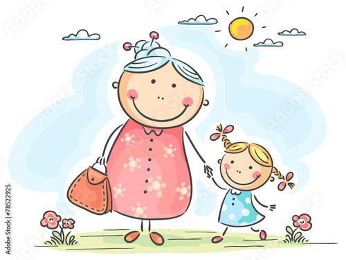 Girl and her granny on a walk