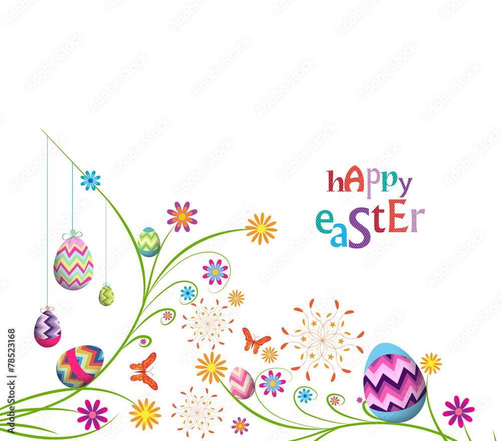 Fototapeta premium happy easter eggs with floral background