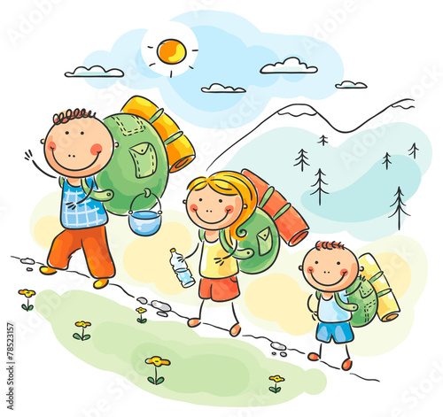 Family hiking in the mountains