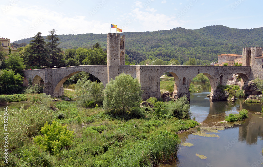 Obraz premium Rio Fluvia mit der Pont Vell in Besalu Spanien