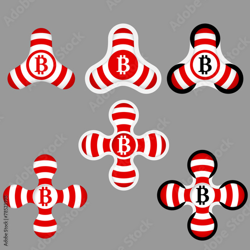 abstract red and white icons and bit coin symbol