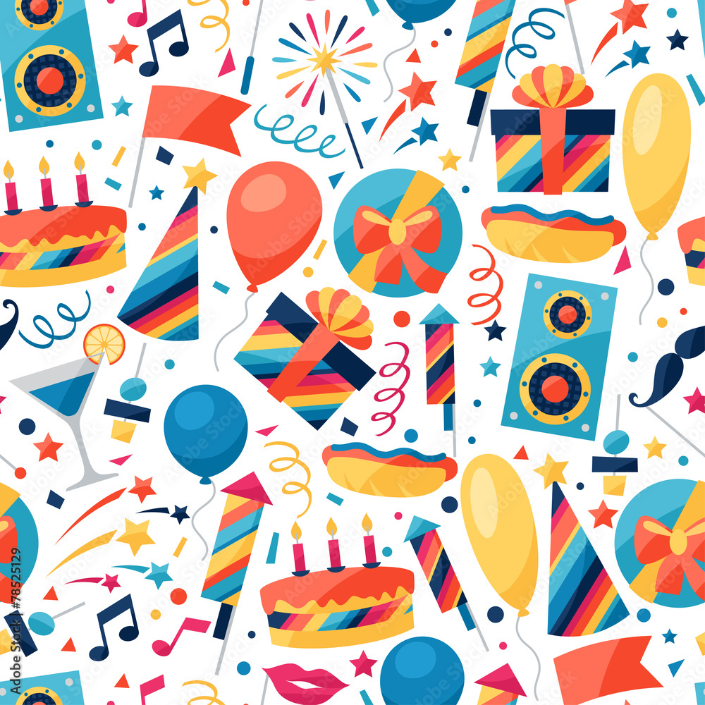 Celebration seamless pattern with party icons and objects. Celebration seamless pattern with party icons and objects.