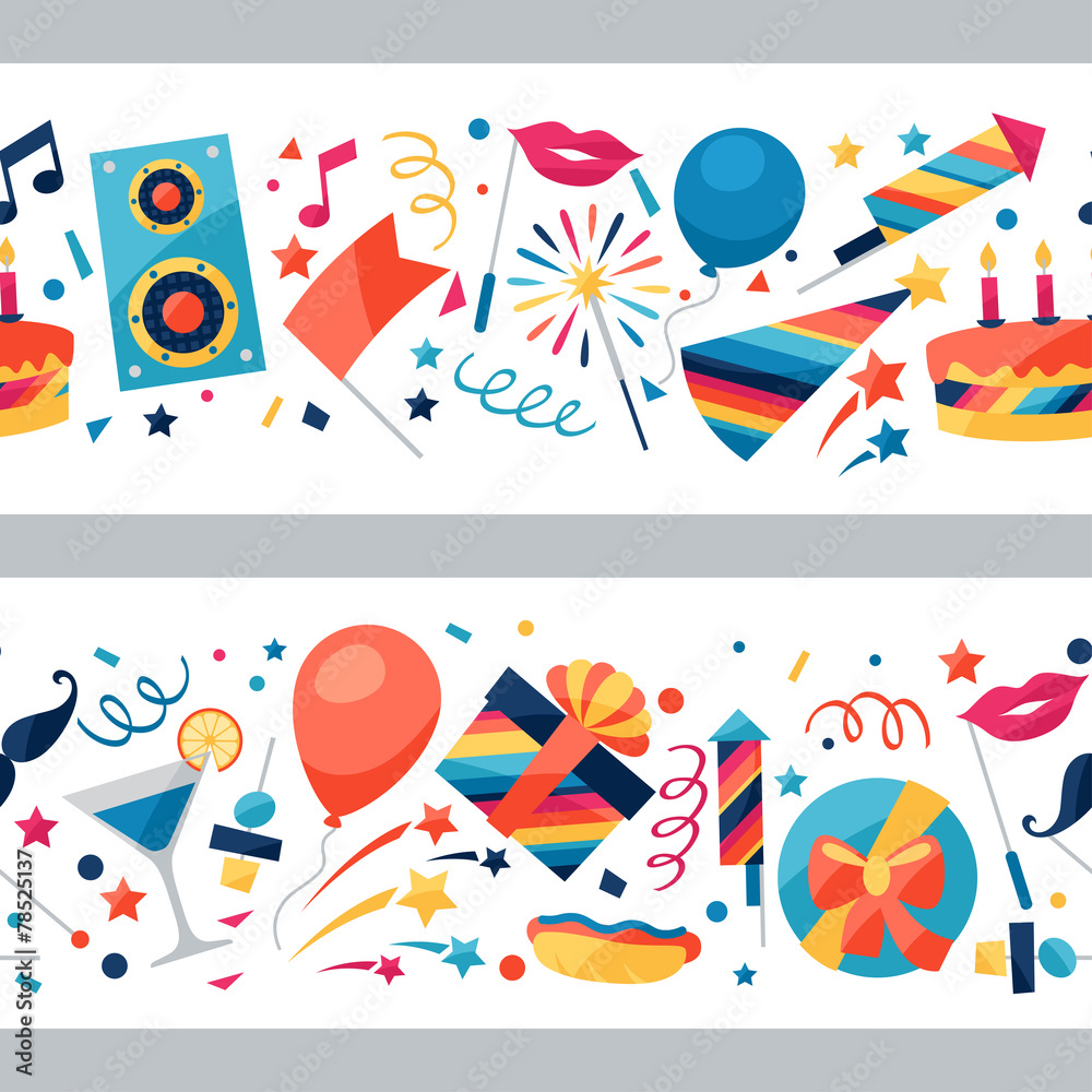 Celebration seamless pattern with party icons and objects.
