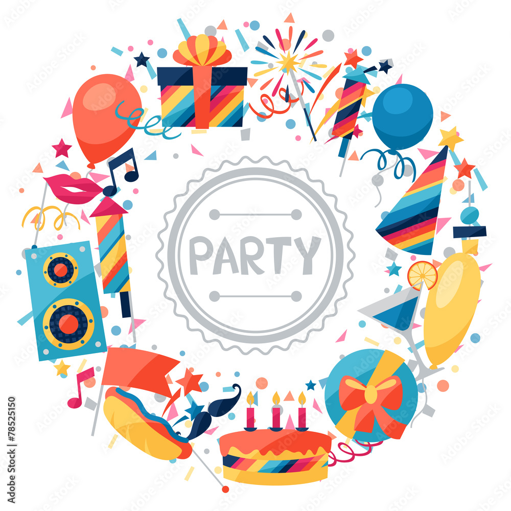 Celebration background with party icons and objects.