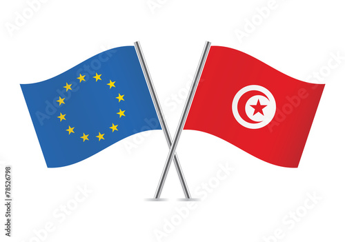 European Union and Tunisian flags. Vector illustration.