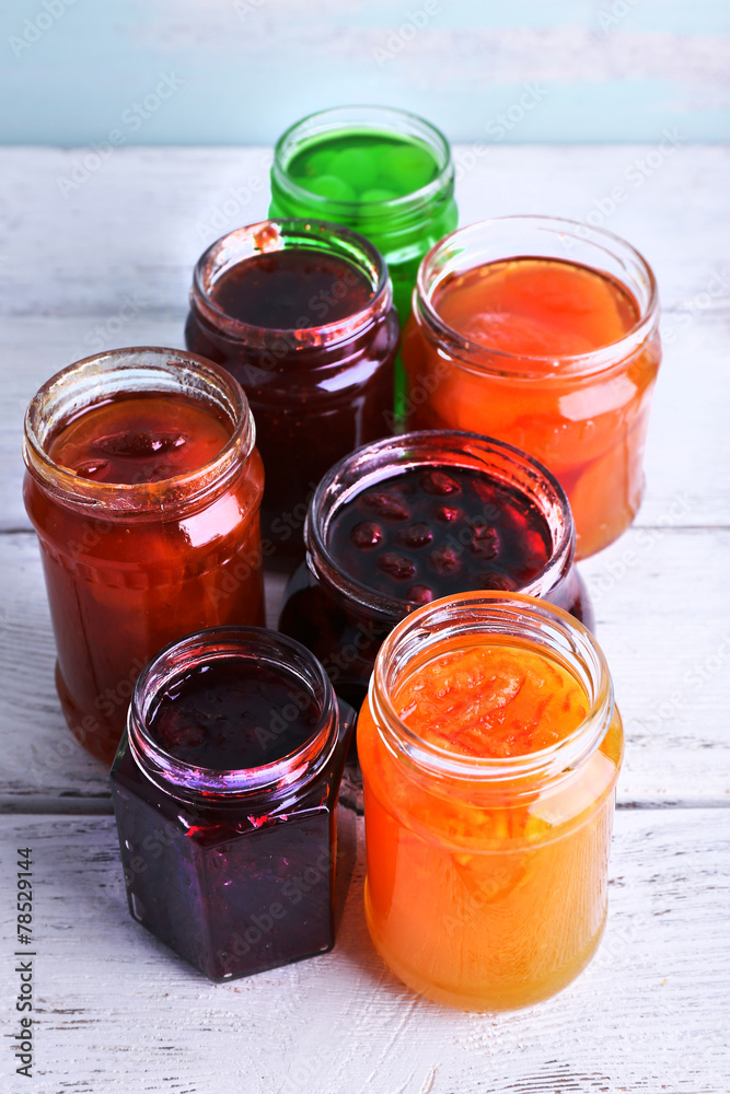 Homemade jars of fruits jam Homemade jars of fruits jam