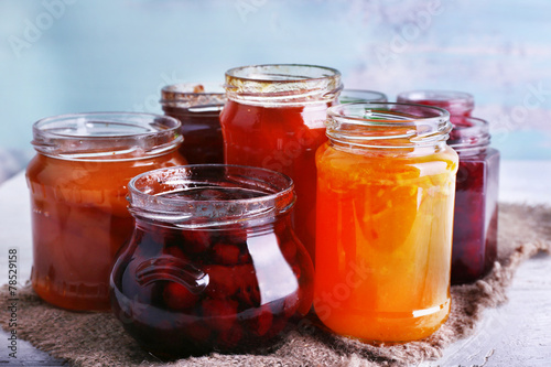 Fototapeta Naklejka Na Ścianę i Meble -  Homemade jars of fruits jam
