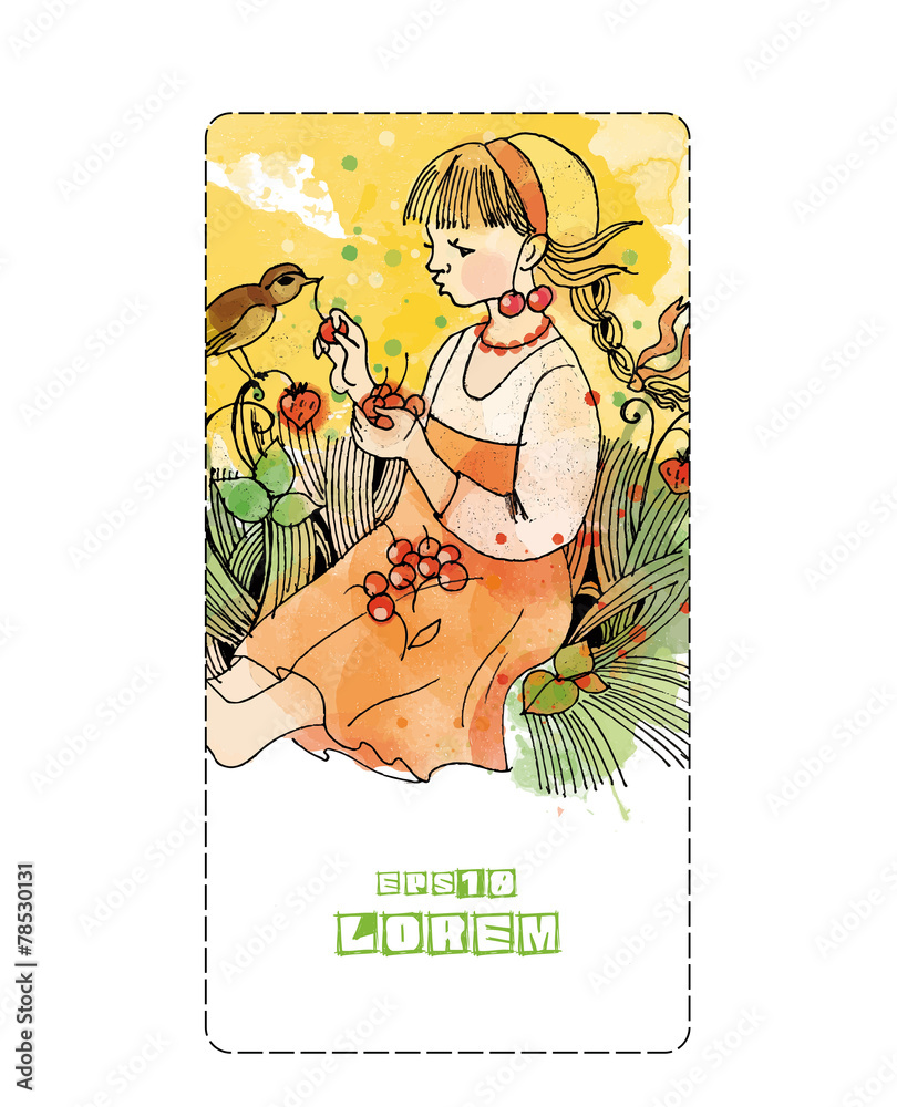 Obraz premium Hand drawing illustration of girl and giraffe.