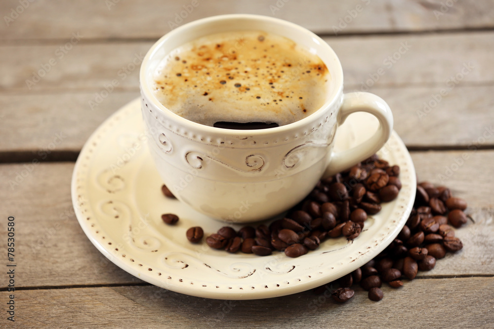 Cup of coffee on table close-up Cup of coffee on table close-up